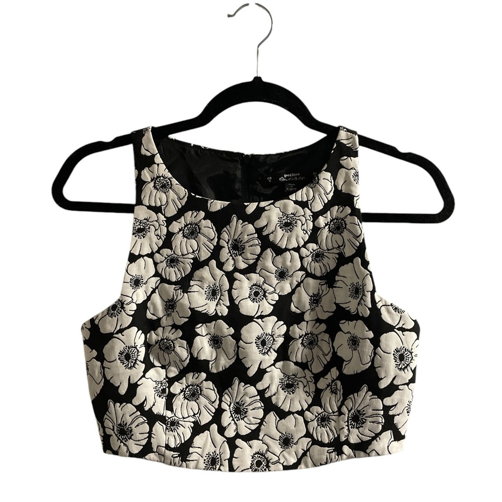 Miss Selfridge Black and White Floral Crop Top